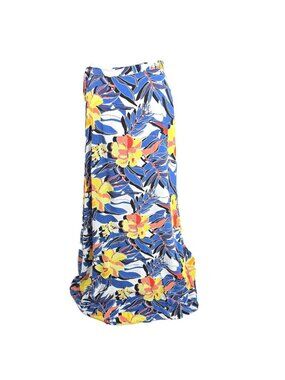 Alya Blue Yellow Floral Maxi Wrap Hawaiian Skirt Women Size Large